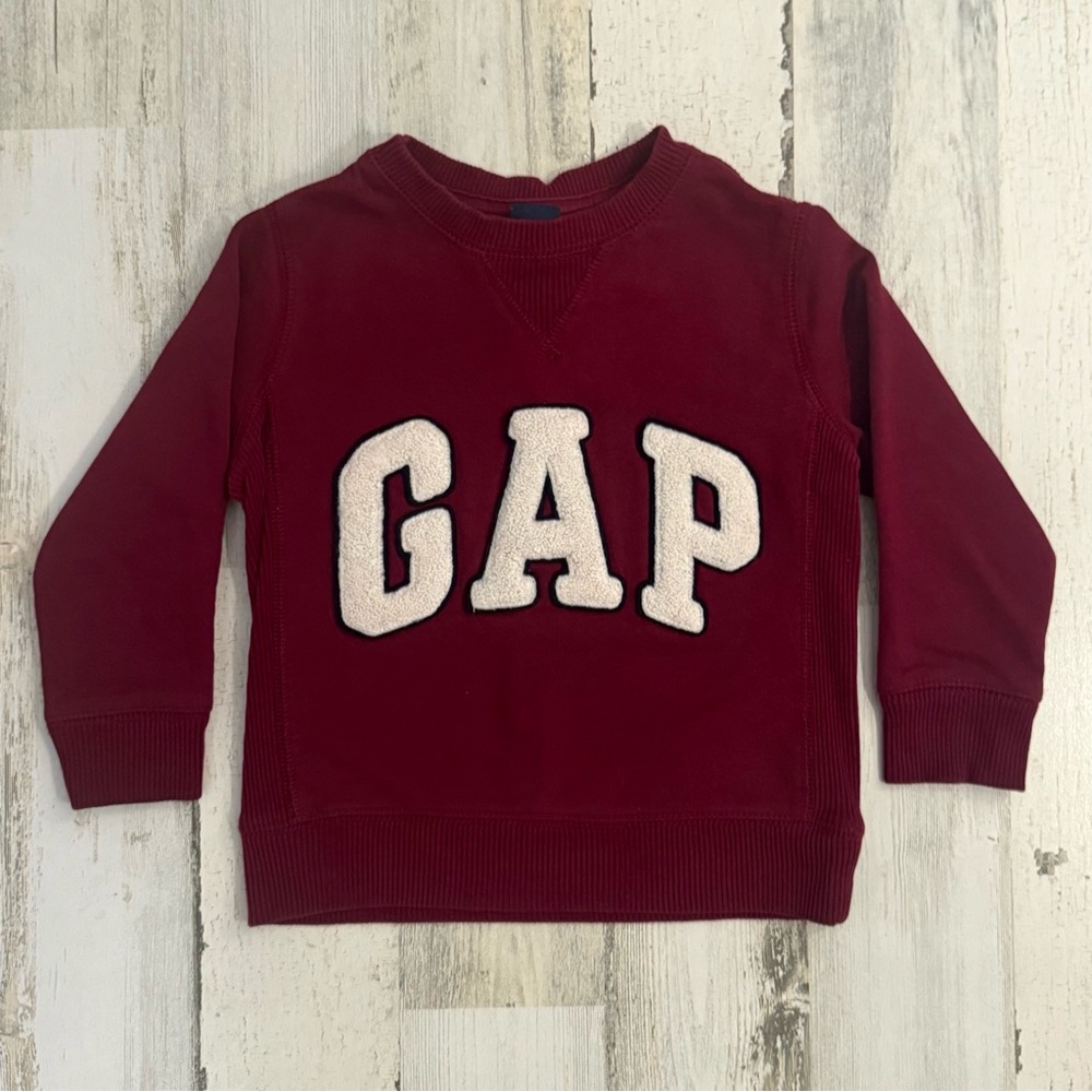GAP Kids Maroon Sweatshirt with White Logo Chenille Appliqué